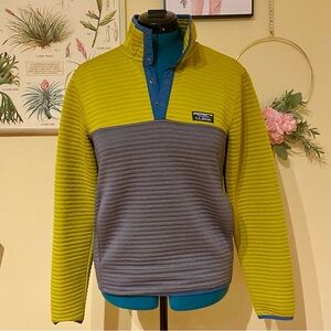 L.L. Bean Men's Airlight Knit Colorblock Yellow and Gray Pullover